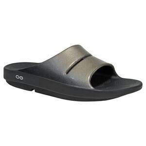 NEW OOFOS women's ooahh luxe slide in black/latte